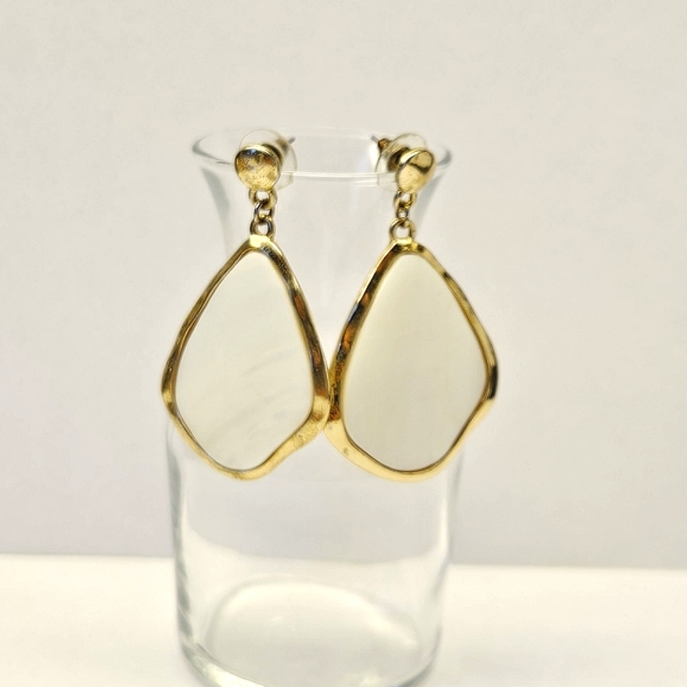 White Mother of Pearl and Gold Studded Earrings